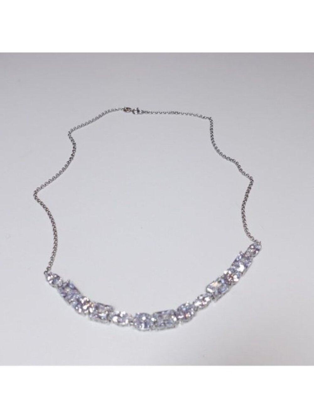 FAS Sterling Silver 925 CZ Crystal Necklace Oval Link Collar Statement Jewelry